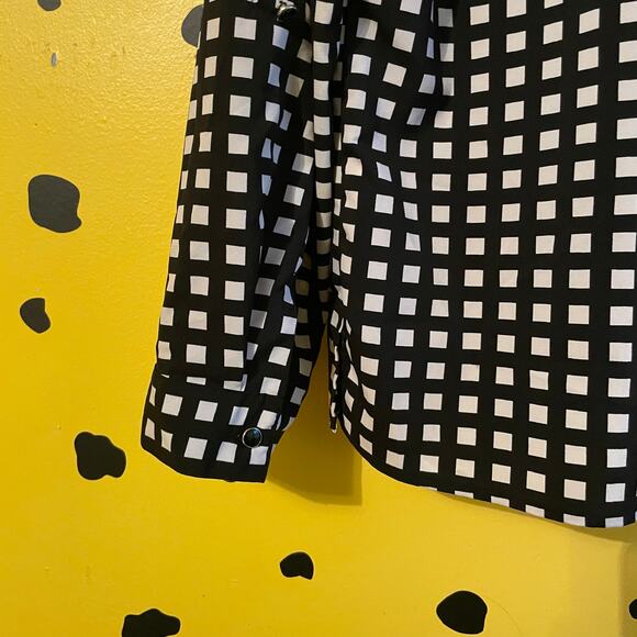 Black & White Grid Print Blouse | Roll Tab Sleeve | Minimalist Chic - Picture 5 of 6